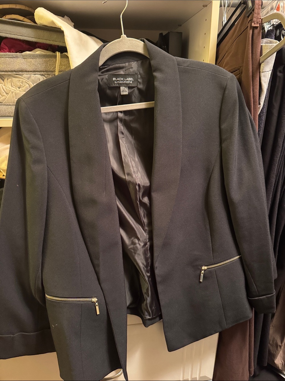 Women's Black Open-Front Blazer with Zip Pocket Detail